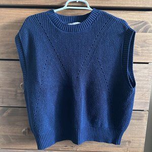 LOFT Cotton Sweater Vest Navy Extra-Large (XL)